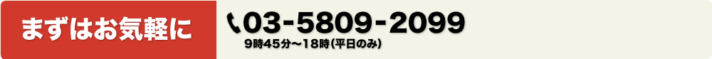 まずはお気軽に TEL 03-5809-2099 9時45分〜18時(平日のみ)