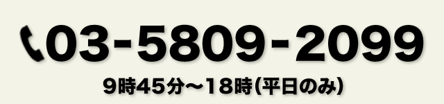TEL 03-5809-2099 9時45分〜18時(平日のみ)